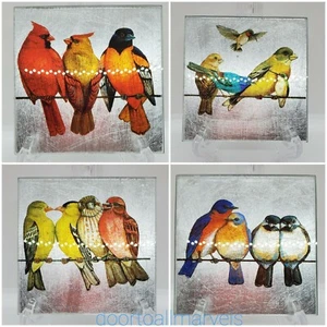 Vintage Birds Coasters Reverse Painted Glass Cardinals Set of 4 - Picture 1 of 12