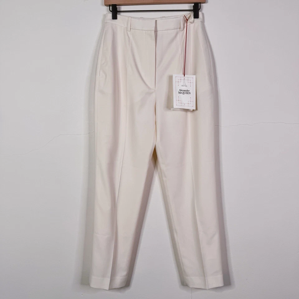 Pantalón Alexander McQueen Marfil Lana Plisado Pantalones Talla IT 42 Clásico A Medida Foto 1 de 4