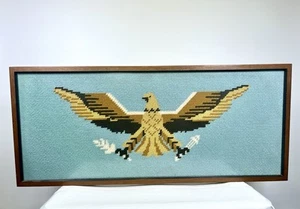 Vintage patriotischer Bundesadler gerahmte Nadelspitze Stickerei groß 37" MCM - Bild 1 von 12