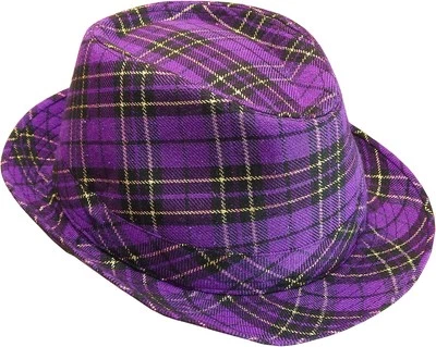 Skeleteen Mardi Gras Fedora Hat - Plaid Purple Costume...  - Image 1 of 4