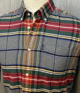 Barbour Men's Tailored Fit Gray Red Flannel Plaid Button Down Shirt Size Small - Picture 1 of 8
