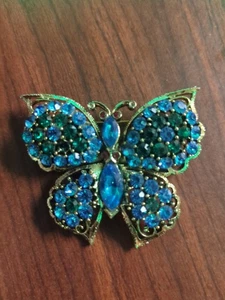 Vintage Weiss Butterfly Crystal Brooch Blue Crystals Signed (See Descrip) - Picture 1 of 3
