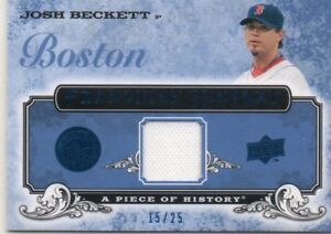 JOSH BECKETT 2008 UD A PIECE OF HISTORY BLUE GAME-USED BASEBALL CARD ed# 15/25