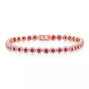 14K Rose Gold Diamond Ruby Bracelet 3.25 CT Natural Round Cut Certified - Picture 1 of 2