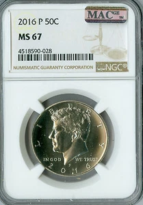 2016 P KENNEDY HALF DOLLAR NGC MS67 PQ 2ND FINEST GRADED MAC SPOTLESS . - Picture 1 of 4