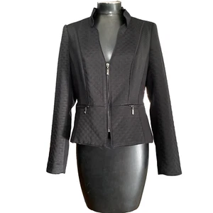 White House Black Market Blazer Jacket Women 10 Black Lined FullZip Zip Pockets - Imagen 1 de 4