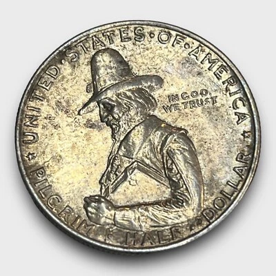 U.S 1920 Pilgrim Half Dollar 1/2 Commemorative  Currency Silver Coin - Image 1 of 3