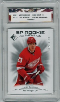 2021 Upper Deck #P-68 Lucas Raymond Rookie SP Authentic AGC 10 Gem Mint 672/1199 - Image 1 of 2
