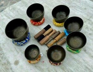 Set of 7 Hand Hammered Himalayan bowls -Tibetan singing bowl - meditation, Yoga - Picture 1 of 7