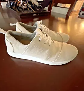 Toms Cordones Canvas Sneakers Women's Sz 12 Cream Shimmer Lace Up Shoes - Picture 1 of 12