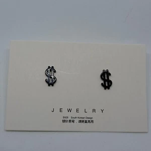 Dollar Money Sign Earrings Hip Hop Currency Black tone Studs - Picture 1 of 6