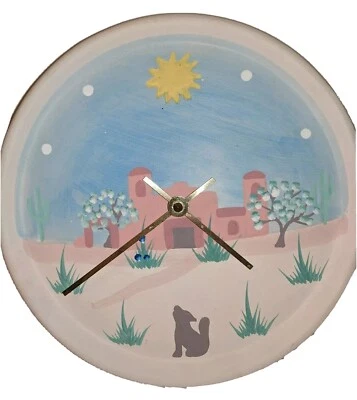 Mosiac часы керамический вой волк солнце деревья пустыни стены вися украшение подарок - Изображение 1 из 3