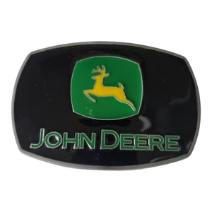 VTG John Deere Logo Belt Buckle Silver-Tone Metal Black Green Enamel SpecCast - Picture 1 of 6