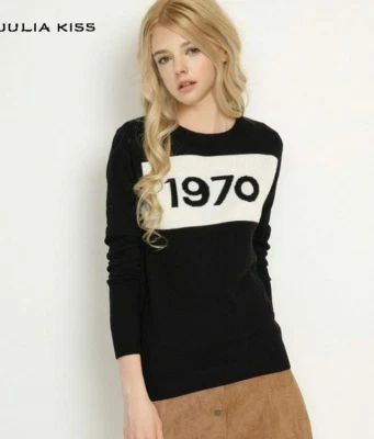 1970 JUMPER PULLOVER BELLA DESIGNER BLACK ORANGE WOMEN Long Sleeved Knitted Tops - Image 1 of 4