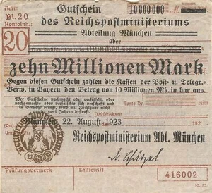Reichspost Munich - 10 millones de marcos - 22.08.23  - Imagen 1 de 2