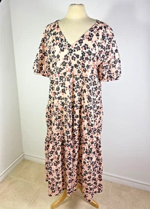 Johnny Was Calme Size M Floral Print V Neck Tiered Dress Short Sleeves Pockets - Picture 1 of 12