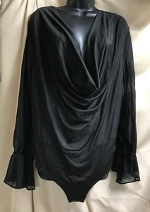 XPluswear Black Long Sleeve Drape Neck Body Suit Blouse Sz 2XL (18-20) NEW - Picture 1 of 6