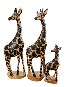 3er Set Vintage MCM handgeschnitzte Massivholz Giraffen Kenia Afrika - Bild 1 von 5