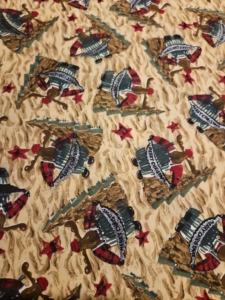 Christmas Moose Tree Rustic Cotton Fabric Sew Quilt Craft 45” W x 64” L - Image 1 of 4