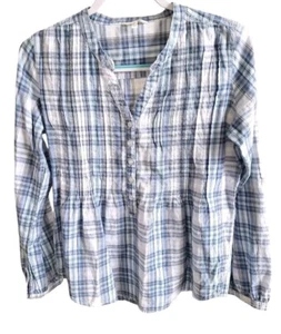 Maurices Damen M Bluse blau kariert Flanell Plissee Country Western Outdoor Top - Bild 1 von 5