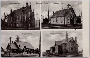 Postcard Acton Ontario c1910 Methodist English Baptist Presb Church's Multi View - Picture 1 of 2