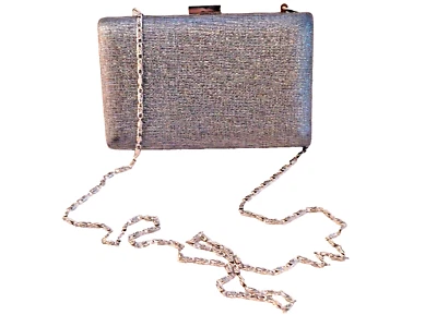 NUEVO Bolso sin asas bandolera Sole Society plateado brillante con cadena. Talla 4.5"x6.5" Foto 1 de 4