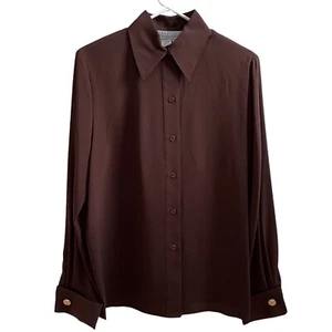 WOMENS DRESS BLOUSE STARINGTON by CHARLOTTE SIZE 8 DARK BROWN SHIRT BUTTON DOWN - Picture 1 of 12
