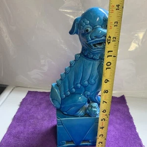 Estatua de templo de perro Foo azul turquesa china de cerámica grande 14" - Imagen 1 de 10