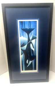 Night Dive Orca Killer Whale Signed 15 x 26 1/2" Framed Matted Art Print - Picture 1 of 5