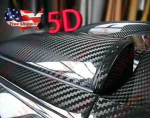 Calcomanía adhesiva envolvente de vinilo de fibra de carbono negra brillante ultra brillante 5D 12x60" envío a EE. UU. - Imagen 1 de 12