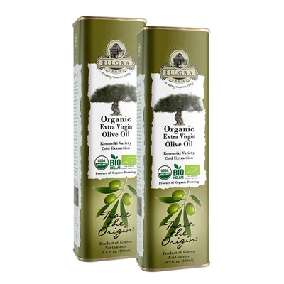 Ellora Farms, Aceite de Oliva Virgen Extra Orgánico, Prensa en Frío, 17 oz. lata, pack de 2 Foto 1 de 4