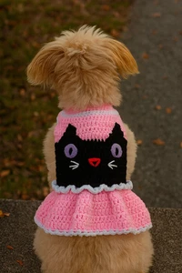 Handgefertigtes gehäkeltes Halloween Kostüm - schwarze Katze Hund Pullover, Medium, rosa - Bild 1 von 10