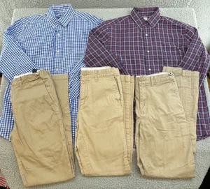 Crewcuts Plaid Button Up Shirt Khaki Pants Outfit Lot Boys 16 Preppy School - Picture 1 of 14