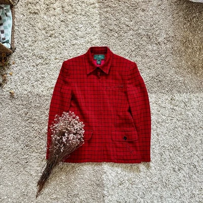 Blazer Chaqueta Lauren Ralph Lauren Rojo Lana Cuadros Cremallera Hecha en EE. UU. Para Mujer Talla 6 Foto 1 de 4