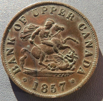1857 Canada Bank of Upper Canada Token Half Penny with free shipping - Image 1 of 2
