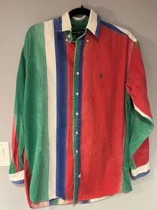 Camisa Polo Ralph Lauren De Colección Para Hombre Talla Mediana Poni Rayas Bloques de Color Oxford - Imagen 1 de 4