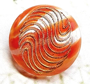 Vintage Intermixed Glass Sewing Button ~ Red Orange & Clear w/Gold Luster ~ 3/4" - Picture 1 of 4