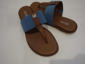 Nuovo sandalo donna Michael Kors Verity logo pelle denim taglia 6,5 - Foto 1 di 5