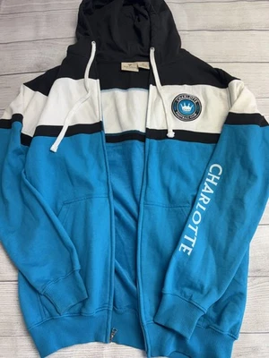 Charlotte FC 连帽衫男式中号高蓝色黑色白色 MLS 足球狂热分子拉链 — 第 1/4 张图片