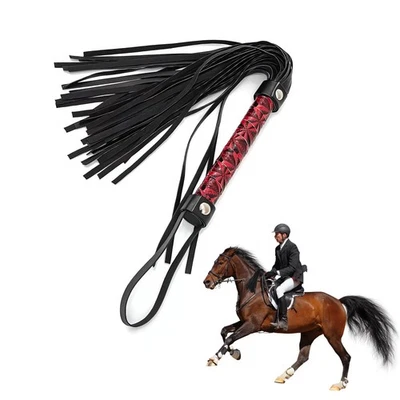 Noir Fouet De Cheval avecFouet en Cuir Frangépour Les Sports D'équitation en ... - Photo 1/4