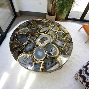 Coffee Table Round, Living Room Table, Wild Agate End Table, Stone Home Decor - Picture 1 of 7