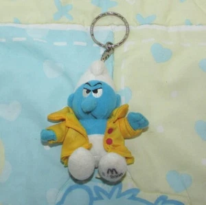 The Smurfs Grouchy Smurf w/ Jacket Plush Keychain McDonalds Europe 2000 Vintage - Picture 1 of 6