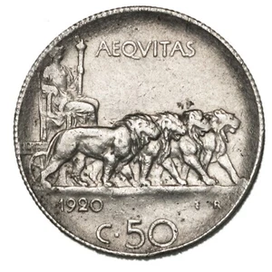 ITALIA Vittorio Emanuele III 50 Centesimi 1920 Variante segno in rilievo inedito - Imagen 1 de 4