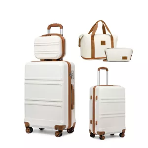 Cream Travel Set ABS Carry-On Hand Cabin Luggage Hard Shell Suitcase Travel Bags - Picture 1 of 14