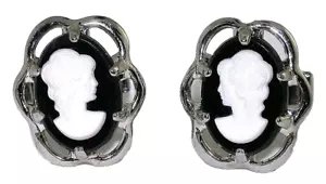 Victorian Woman Resin Cameo Oval Cabochon Silverplated Cufflink EBS9413/31624 - Picture 1 of 2