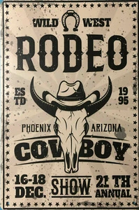COWBOY WILD WEST Rustic Look Vintage Tin Metal Sign Man Cave Shed-Garage & Bar - Picture 1 of 2