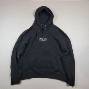 Abercrombie Unisex Soft AF Fleece Hoodie Sz M Medium Black Box Logo - Picture 1 of 8
