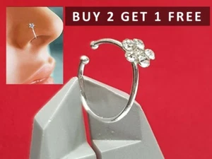 Fake Clip On Sparkly Crystal Diamante Nose Ring Nose Stud-No Piercing Hoop B2G1F - Picture 1 of 5