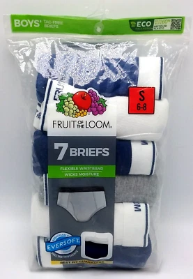 Классические трусы для мальчиков Fruit of the Loom синие/белые/серые 7 шт нижнее белье 6-8 маленькие - Изображение 1 из 3
