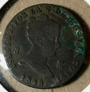 1848 Spain 8 Maravedis Copper Coin - Picture 1 of 2